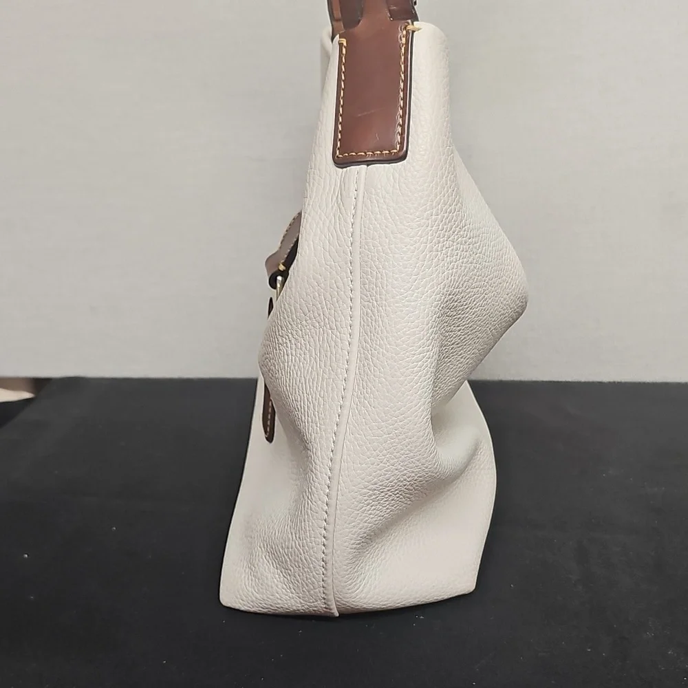 Dooney & Bourke Cream Leather Hobo with Brown Trim